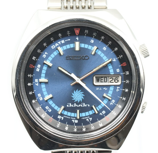 Serviced! *TOP MINT* SEIKO advan 7019-6050 Automatic Blue Dial 39mm Mens Watch