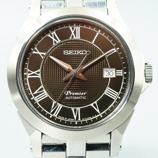 *MINT* SEIKO Premier 6R15-00F0 AT Brown Dial Round 42mm Mens Watch