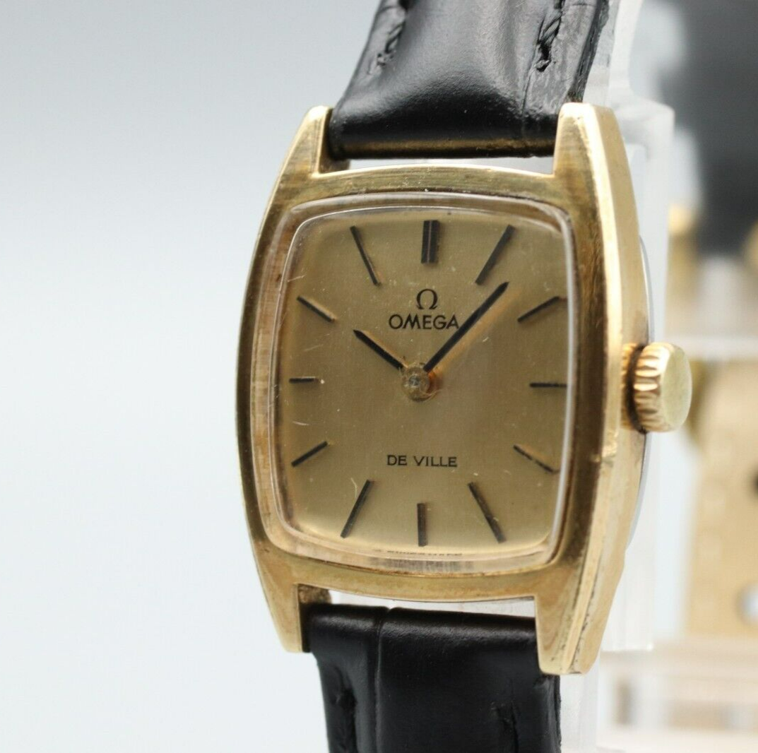 *Exc+5* Vintage OMEGA De Ville Cal.625 Hand Winding Gold Dial Square Women Watch
