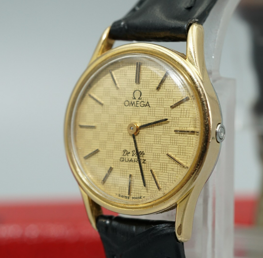 *NEAR MINT* Vintage 1980s OMEGA De Ville Cal.1350 Qz Gold Round 23mm Women Watch