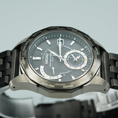 *Exc+5* New Batt SEIKO Brightz 8B53-0AA0 Solar Black Dial Round 40mm Mens Watch