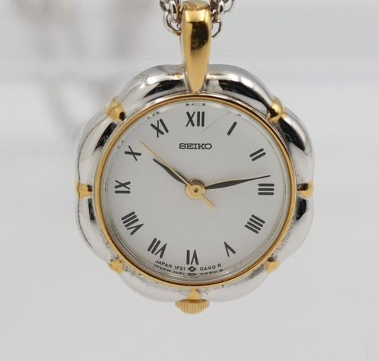 *Exc+5* Vintage SEIKO 1F21-0A10 Quartz White Dial Round 20mm Women Watch JAPAN