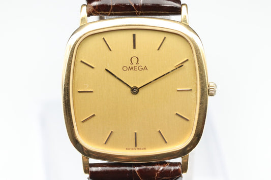 *Exc+5* Vintage OMEGA De Ville Ref.195.0077 Quartz Gold Dial Women Watch JAPAN
