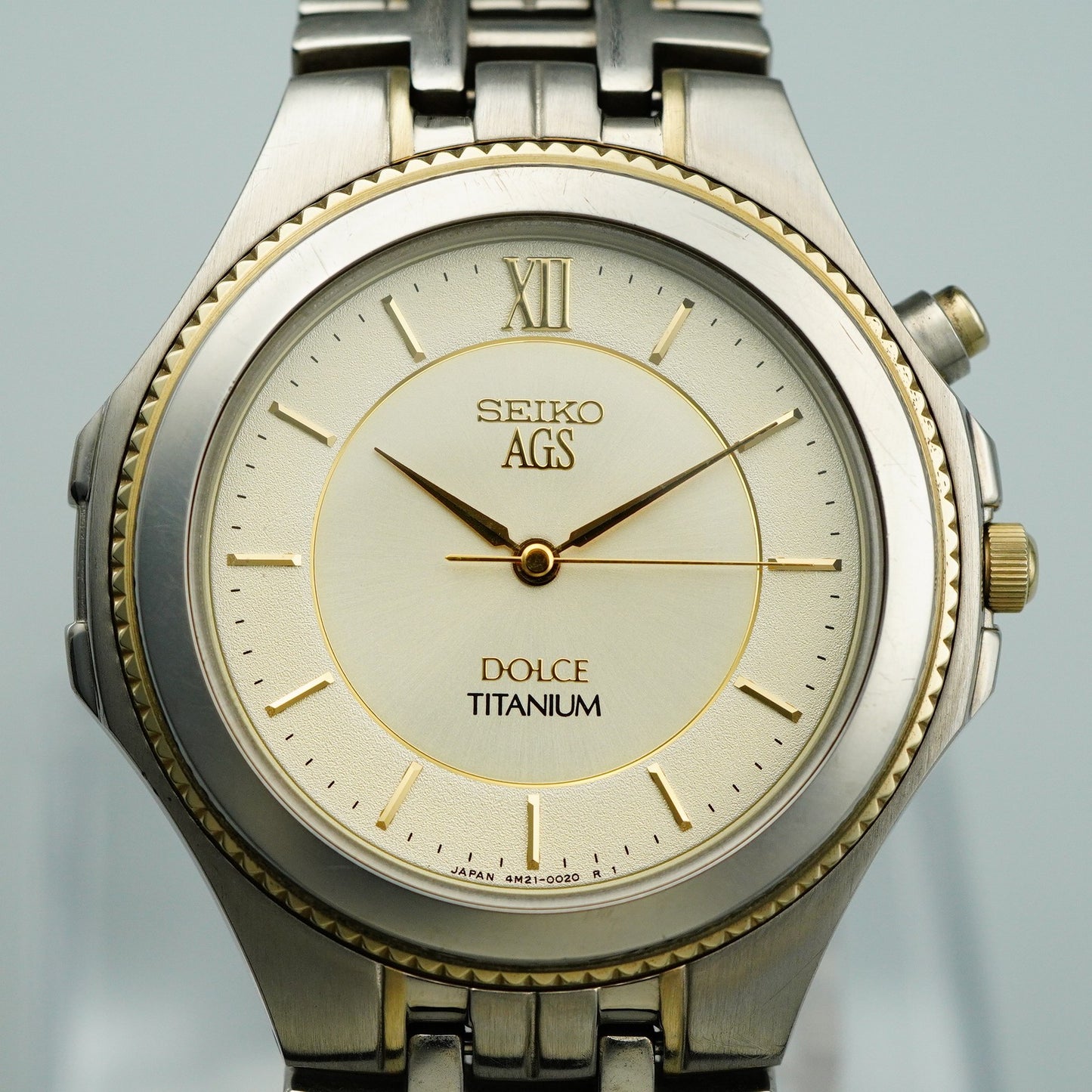 *N MINT* SEIKO DOLCE 4N21-0010 Titanium Quartz Gold Dial Round 35mm Mens Watch