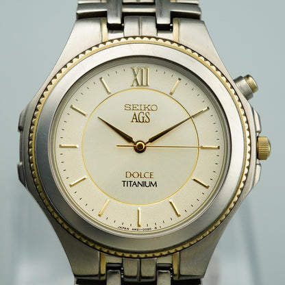 *N MINT* SEIKO DOLCE 4N21-0010 Titanium Quartz Gold Dial Round 35mm Mens Watch