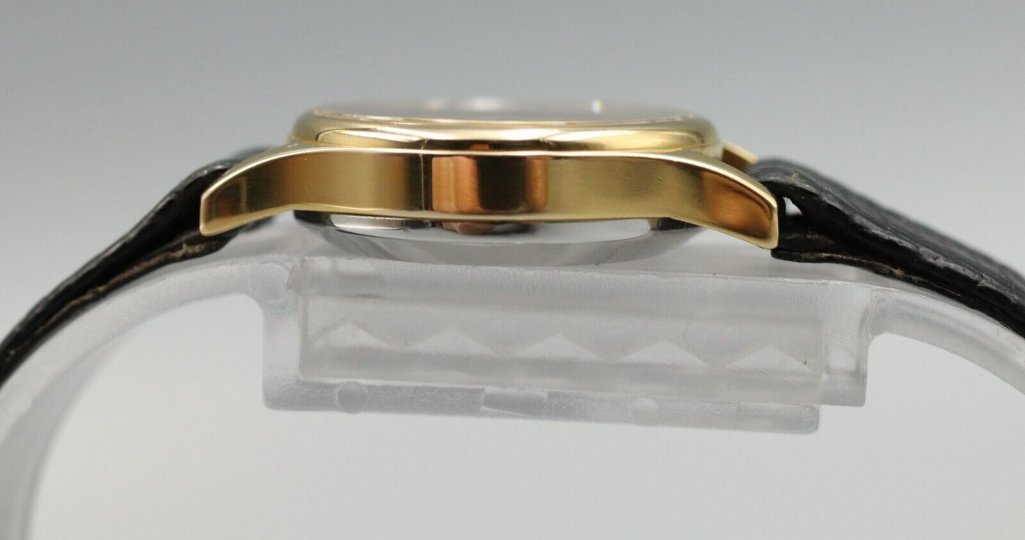 *NEAR MINT* Vintage OMEGA De Ville 591.0022 Quartz Gold Dial Round Women Watch