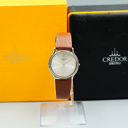 *MINT* Vintage SEIKO CREDOR 8J81-6A30 Quartz Silver Dial Round 32mm Mens Watch