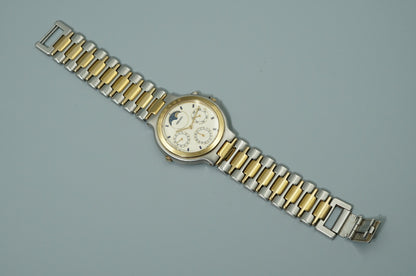 Vintage 1988 SEIKO Presage Moonphase 7F38-6040 Quartz White 35mm Mens Watch