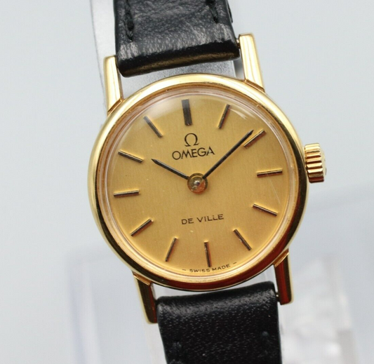 *NEAR MINT* Vintage OMEGA De Ville Cal.1387 Hand Winding Gold Dial Women Watch
