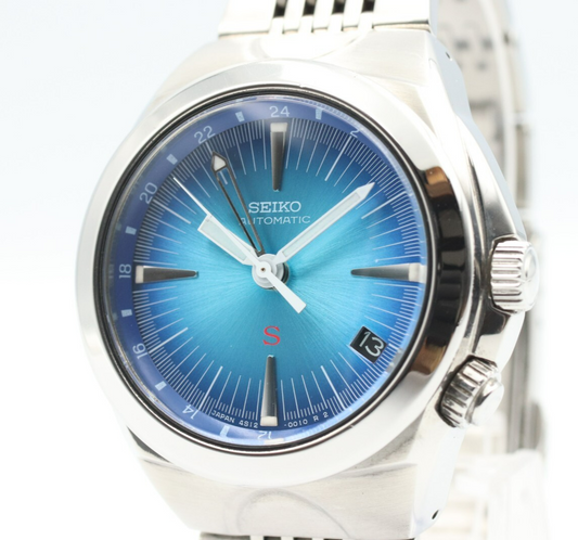 *MINT* SEIKO Mecha SUS 4S12-0010 Automatic Blue Dial Round 39mm Mens Watch JAPAN