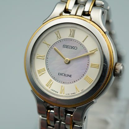*NEAR MINT* SEIKO Exceline V110-0AA0 Quartz White Round 24mm Women,Ladies Watch