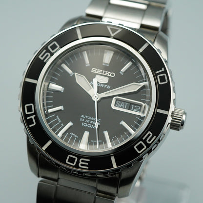 *MINT* Vintage SEIKO 5SPORTS 7S36-04N0 AT Black Dial Round 42mm Mens Watch