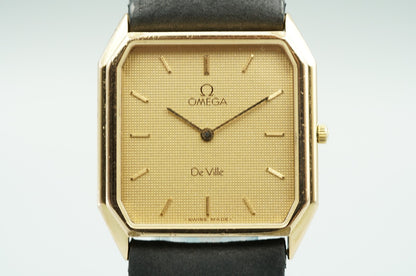 *NEAR MINT* Vintage 1986 OMEGA De Ville Cal.1377 Qz Gold Square 28mm Mens Watch