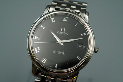 *MINT* OMEGA De Ville 424.10.27.60.01.001 Qz Black Round 34mm Mens Watch