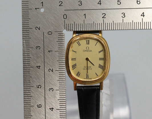 *Exc+4* Vintage OMEGA De Ville Cal.1350 Quartz Gold Dial Oval Women Watch JAPAN