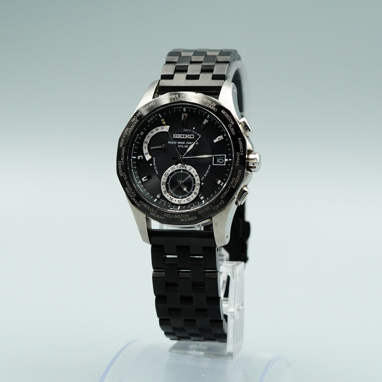 *Exc+5* New Batt SEIKO Brightz 8B53-0AA0 Solar Black Dial Round 40mm Mens Watch