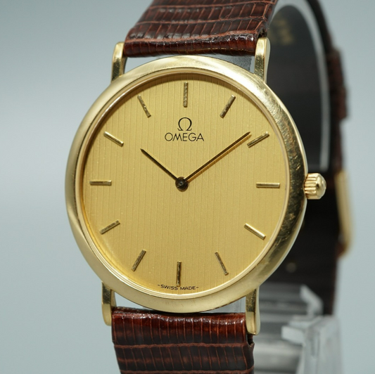 NEAR MINT Vintage 1986 OMEGA De Ville Cal.1378 Quartz Gold Dial 32mm Women Watch