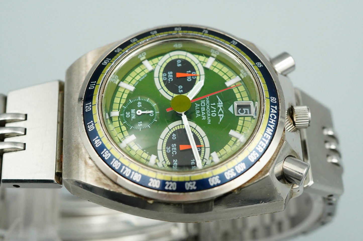 *Exc+5* Vintage SEIKO ALBA V657 6060 Quartz Green Dial Round 41mm Mens Watch