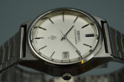 *NEAR MINT* Vintage SEIKO GRAND Quartz 4842-8041 Silver 36mm Mens Watch