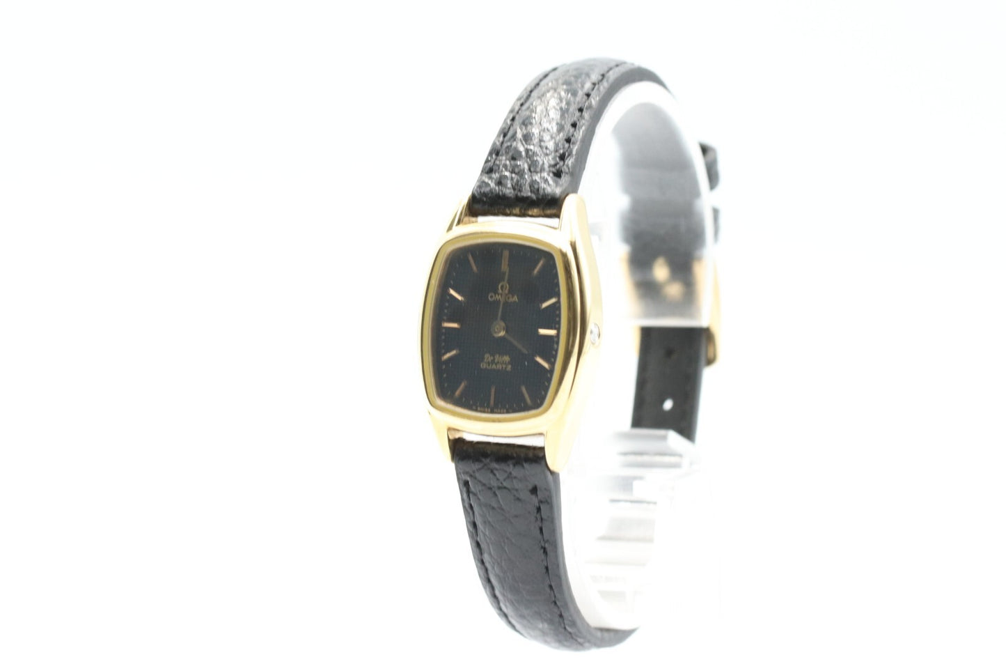 *N MINT* Vintage OMEGA DeVille Cal.1353 Qz Black Dial Rectangle 19mm Women Watch