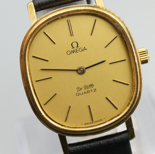 *Exc+5* Vintage OMEGA De Ville Cal.1330 Ref.191.0046 Quartz Gold Dial Mens Watch