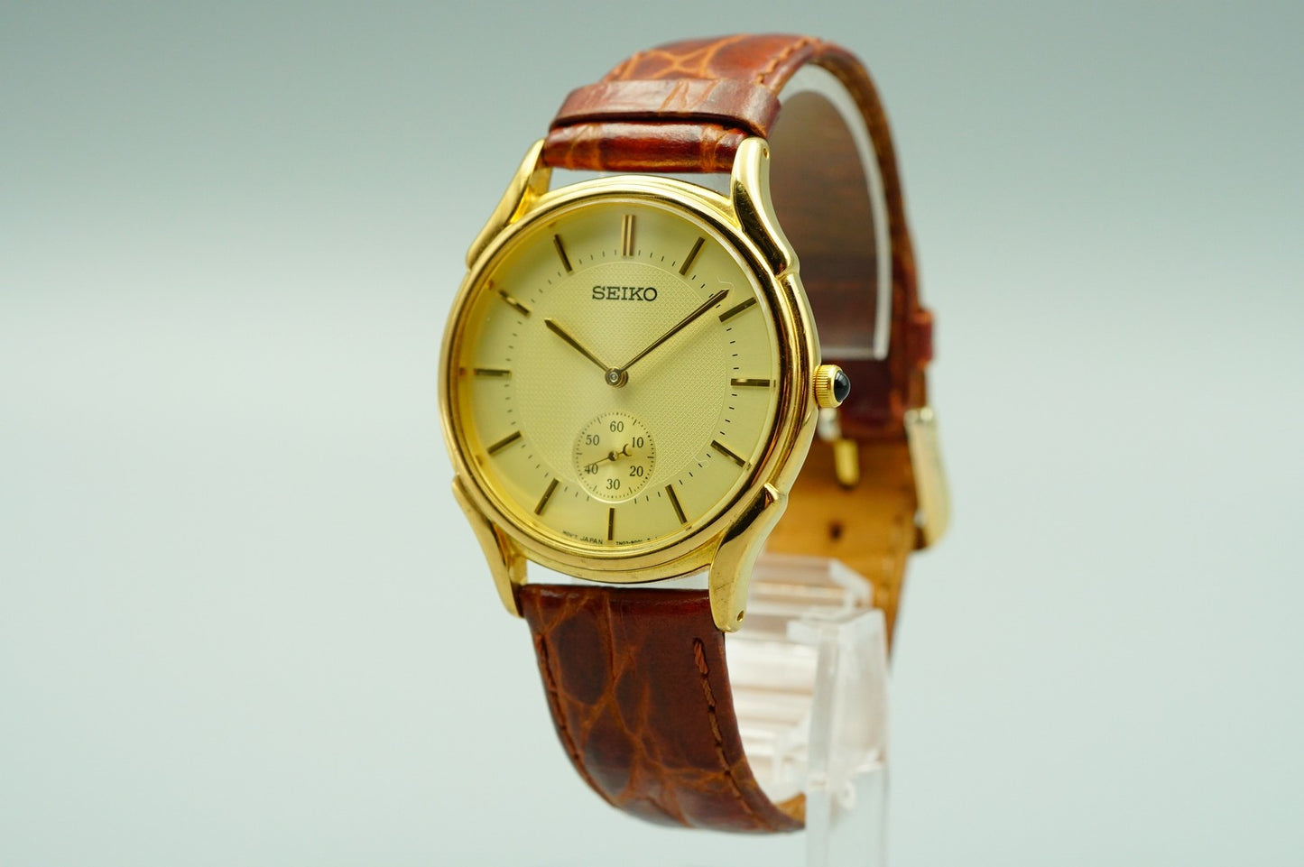 *Exc+5* Vintage 1996 SEIKO small seconds 7N07-9000 Qz Gold Round 35mm Mens Watch