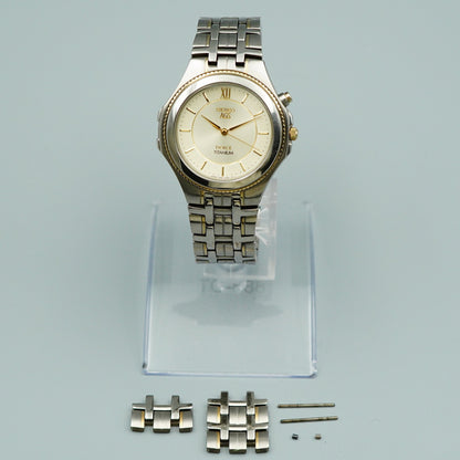 *N MINT* SEIKO DOLCE 4N21-0010 Titanium Quartz Gold Dial Round 35mm Mens Watch