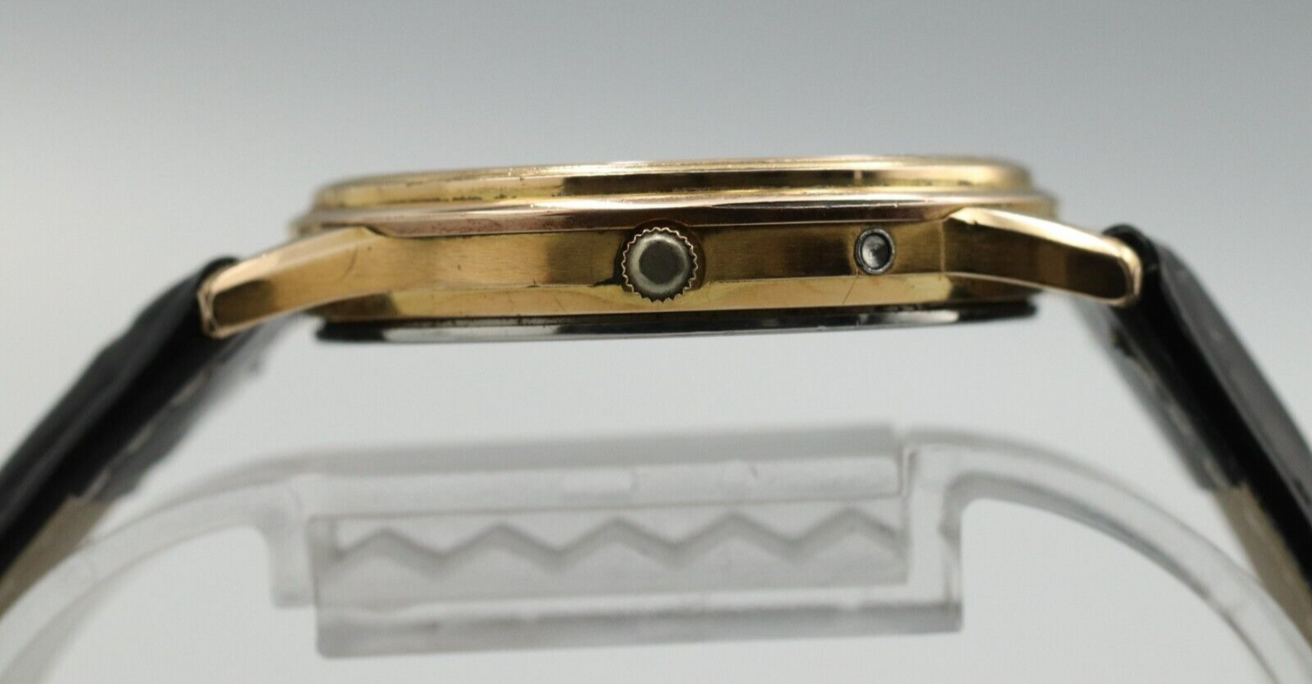 *Exc+5* Vintage OMEGA De Ville Cal.1332 Quartz Gold Dial Date Round Mens Watch