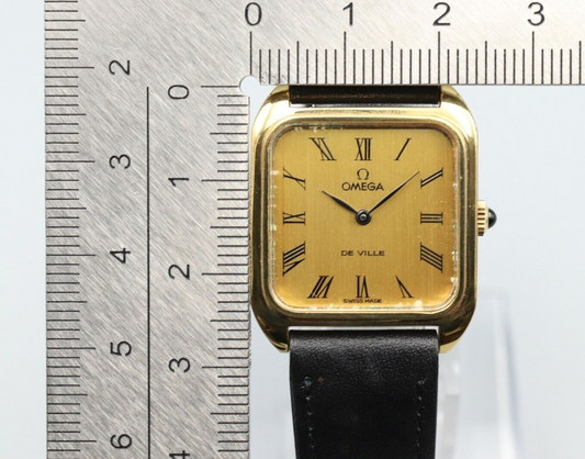 *Exc+5* Vintage OMEGA De Ville Hand Winding Gold Roman Dial Square Women Watch