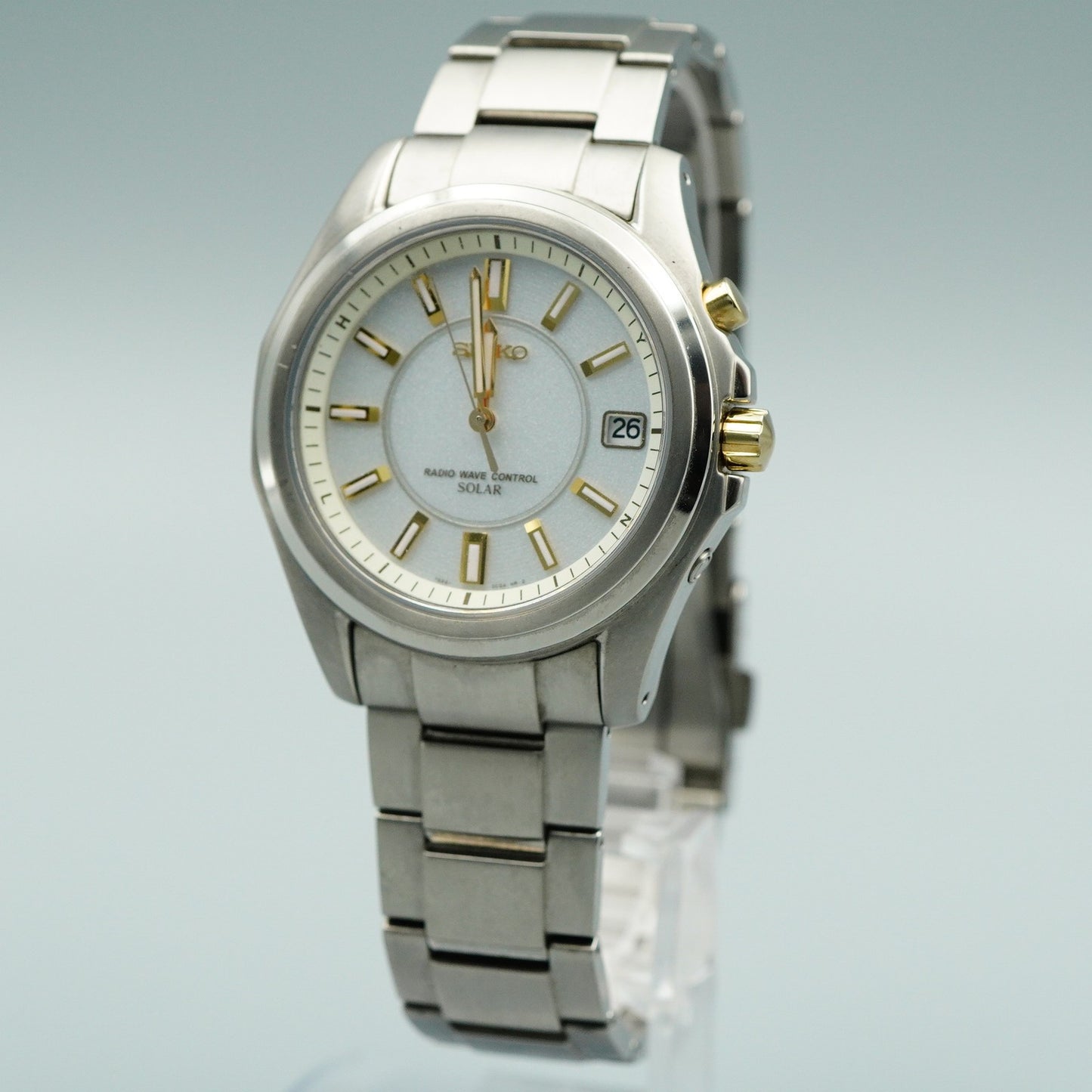 *TOP MINT* SEIKO 7B22-0BH0  Radio Wave Control Solar White 38mm Mens Watch