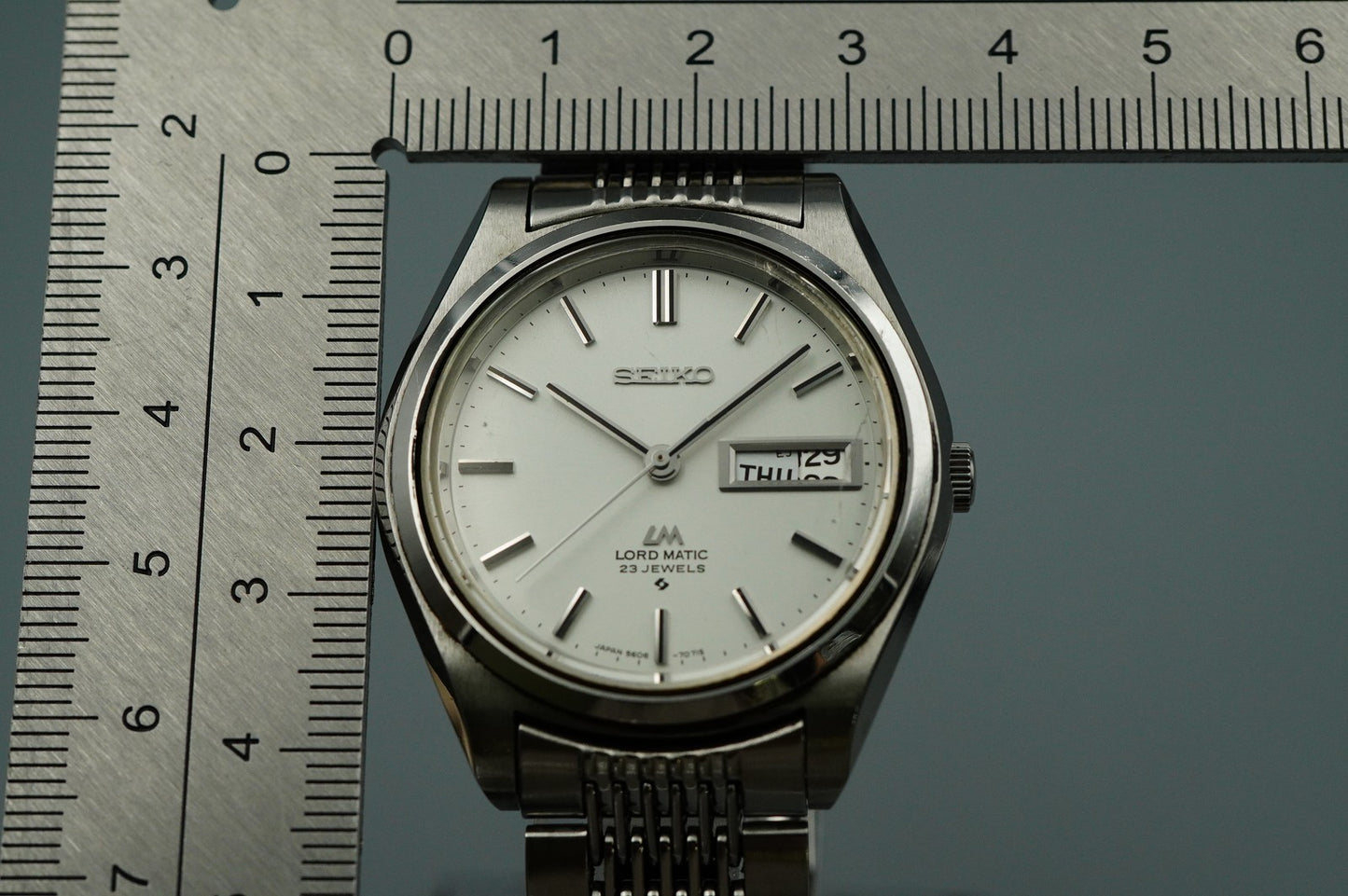 Exc+5 1970s SEIKO LORD MATIC 5606-7070 Automatic Silver Round 36mm Mens Watch