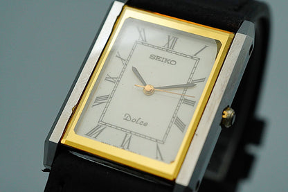 *NEAR MINT* Vintage SEIKO DOLCE 7321-6170 Quartz White Rectangle 24mm Mens Watch