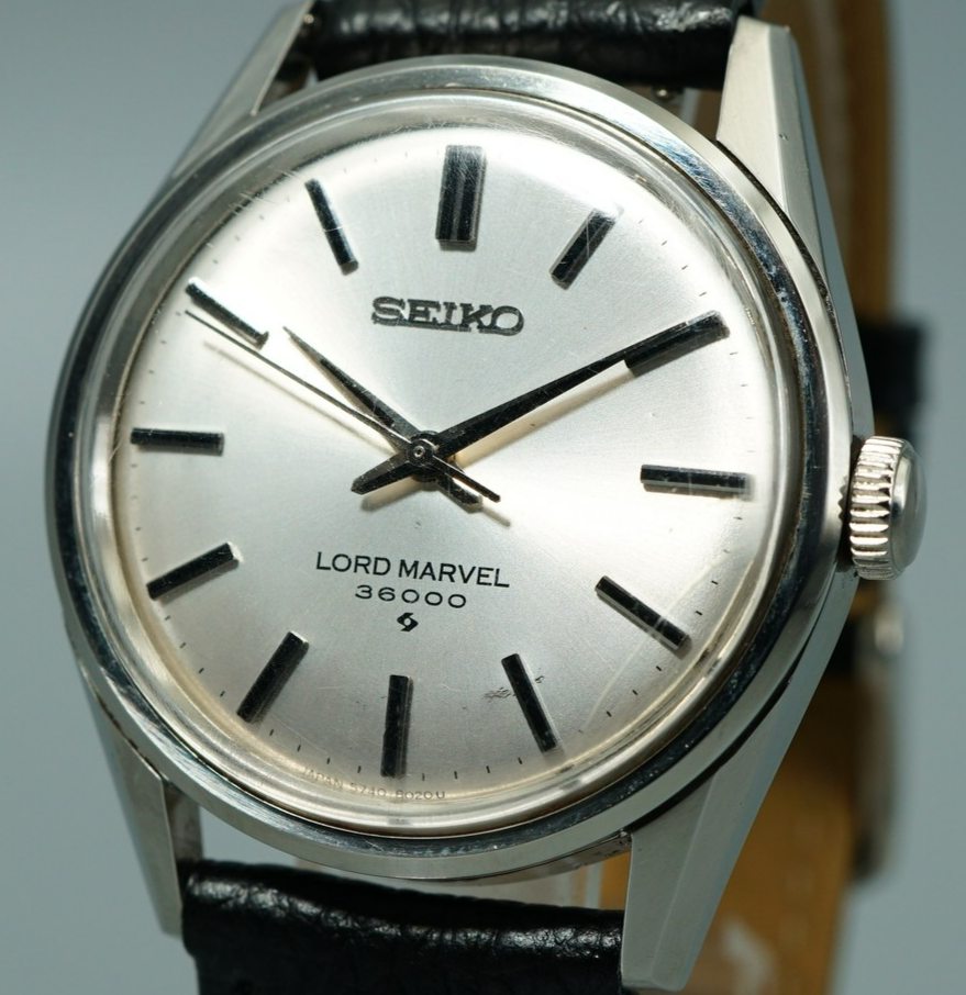 N MINT Vintage 1964 SEIKO LORD MARVEL 5740-8000 AT Silver Round 34mm Mens Watch