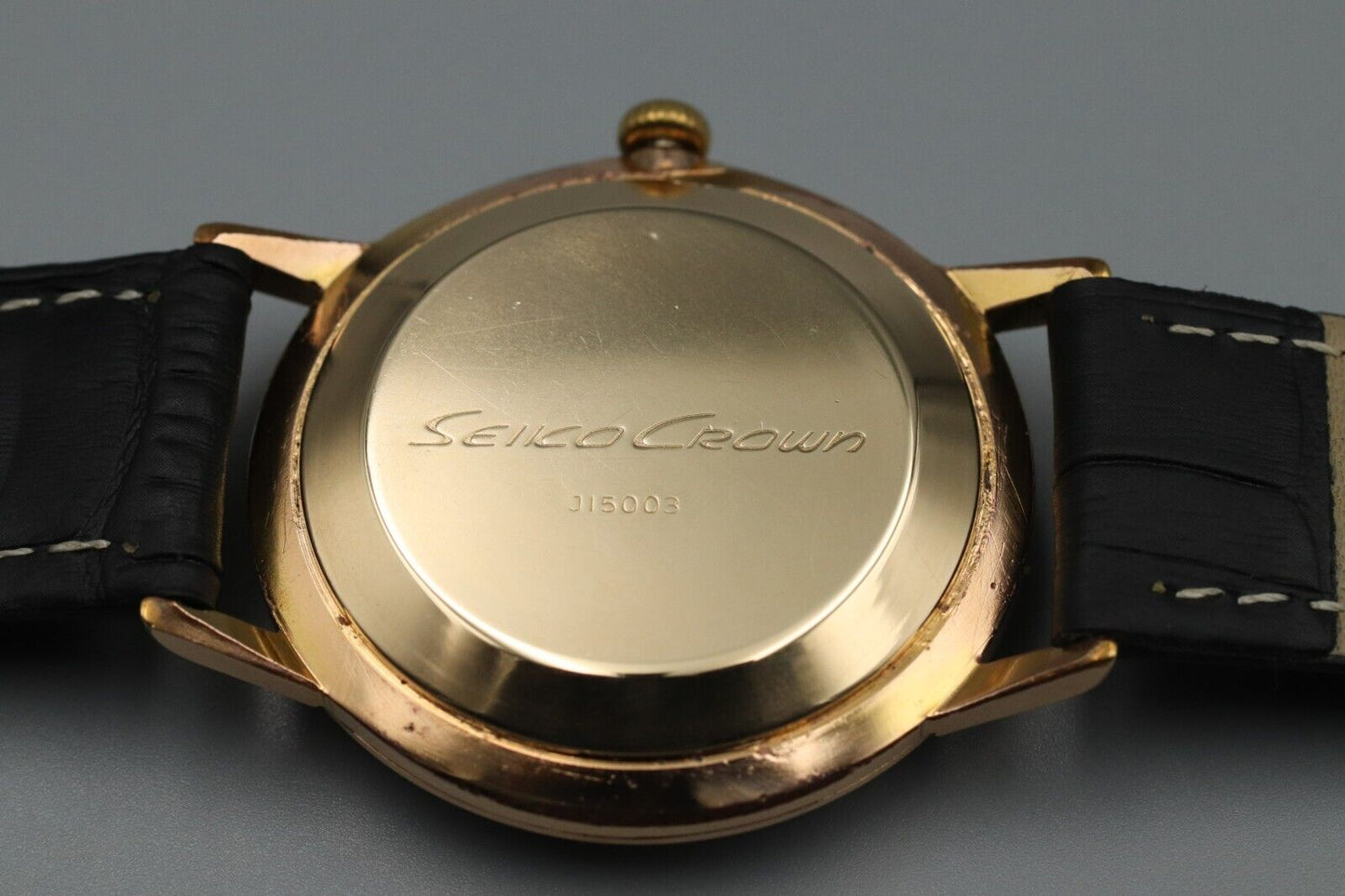 *Exc+5* Vintage SEIKO Crown J15003 Hand Winding Gold Dial 21J Round Mens Watch