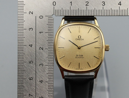 *Exc+5* Vintage OMEGA De Ville Cal.1330 Quartz Gold Dial Square Mens Watch