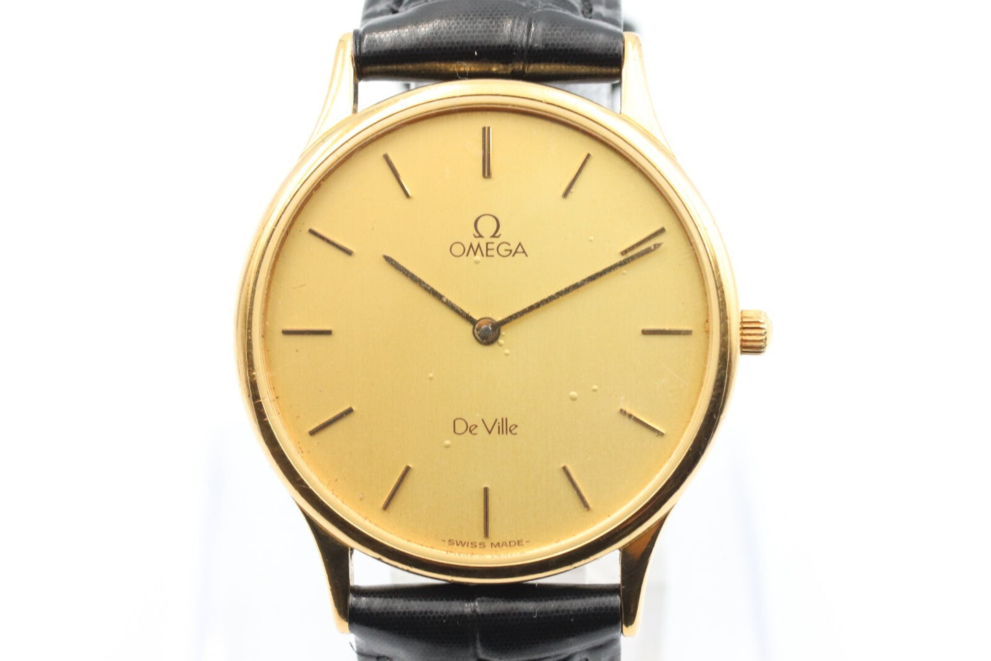 *Exc+5* Vintage OMEGA De Ville Cal.1434 Quartz Gold Dial Round 32mm Mens Watch