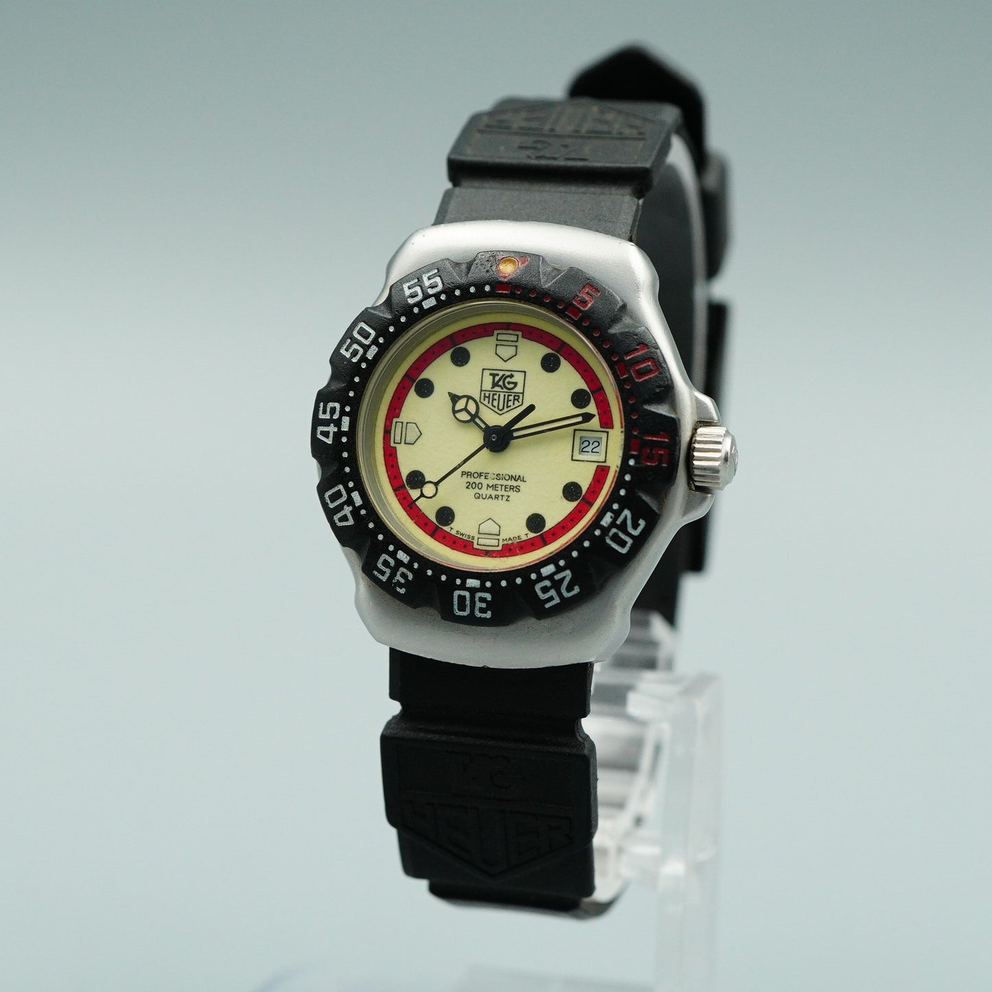 *Exc+5* Vintage TAG HEUER Professional 371.508 Qz Cream Round 28mm Women Watch