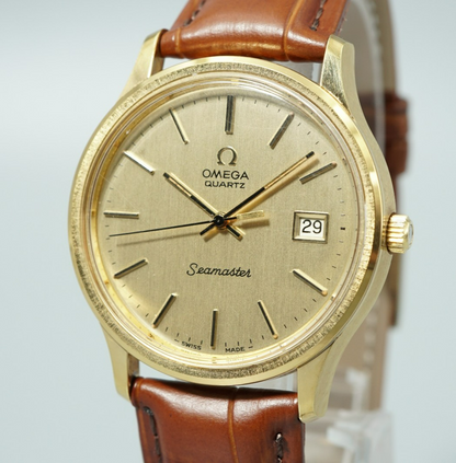 *NEAR MINT* Vintage 1977 OMEGA Seamaster Cal.1342 Qz Gold Round 35mm Mens Watch