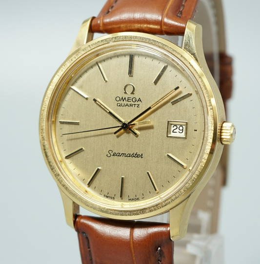 *NEAR MINT* Vintage 1977 OMEGA Seamaster Cal.1342 Qz Gold Round 35mm Mens Watch