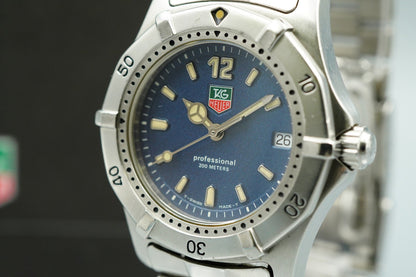 N MINT Vintage 1990s TAG HEUER Professional WK1213 Qz Blue Round 34mm Mens Watch