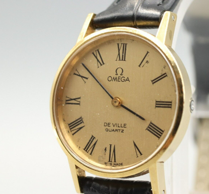 *Exc+5* Vintage OMEGA De Ville Cal.1351 Quartz Gold Roman Dial Round Women Watch