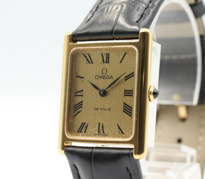 *N MINT* Vintage OMEGA  De Ville  Hand Winding Gold ROMAN Dial Tank Women Watch