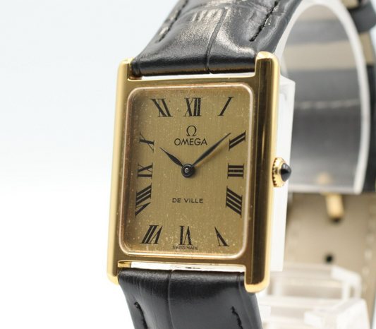 *N MINT* Vintage OMEGA  De Ville  Hand Winding Gold ROMAN Dial Tank Women Watch