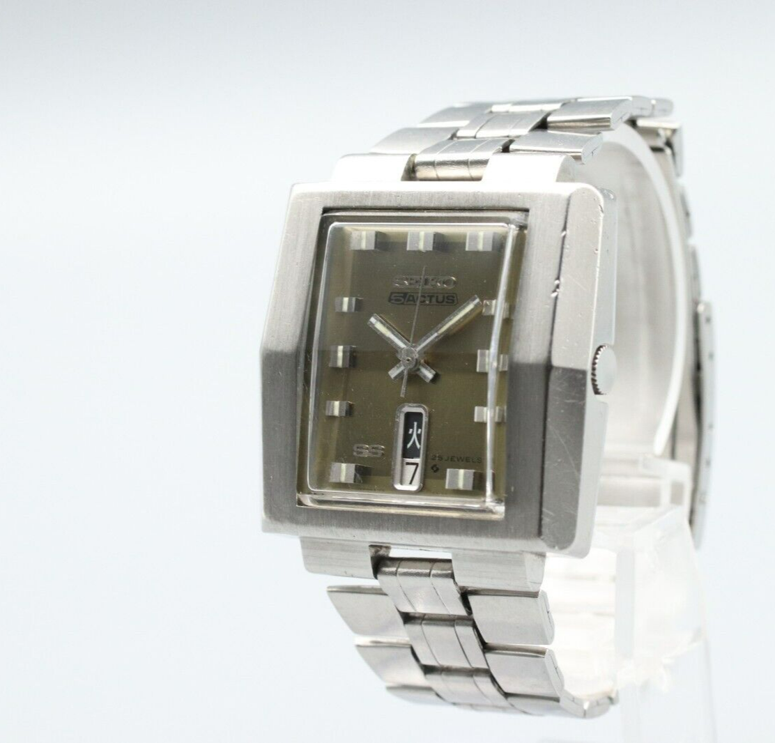 *Exc+4* Vintage SEIKO 5 ACTUS 6106-5470 Quartz Brown Dial Rectangle Women Watch