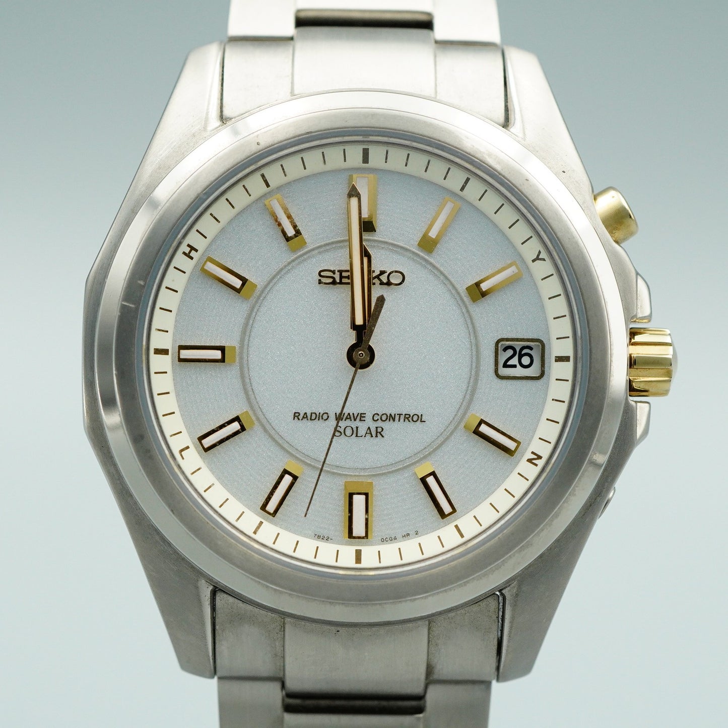 *TOP MINT* SEIKO 7B22-0BH0  Radio Wave Control Solar White 38mm Mens Watch