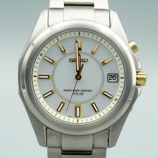 *TOP MINT* SEIKO 7B22-0BH0  Radio Wave Control Solar White 38mm Mens Watch