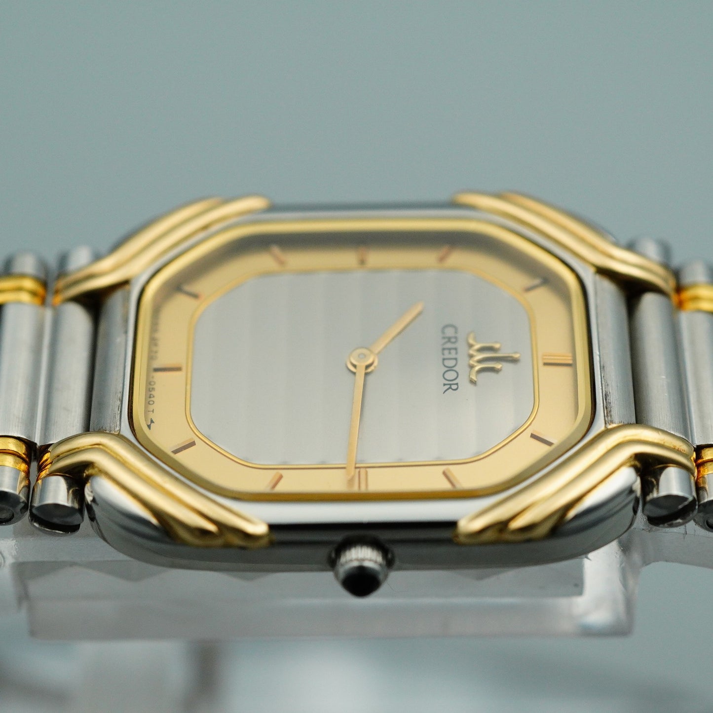 *MINT* Vintage 18KT SEIKO CREDOR 2F70-5490 Qz Silver Rectangle 19mm Women Watch