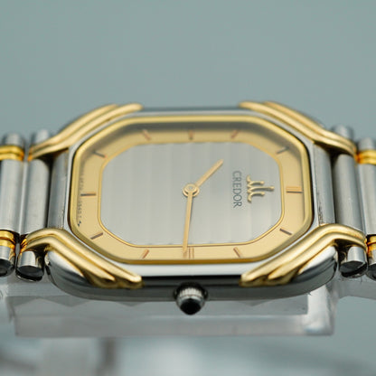*MINT* Vintage 18KT SEIKO CREDOR 2F70-5490 Qz Silver Rectangle 19mm Women Watch