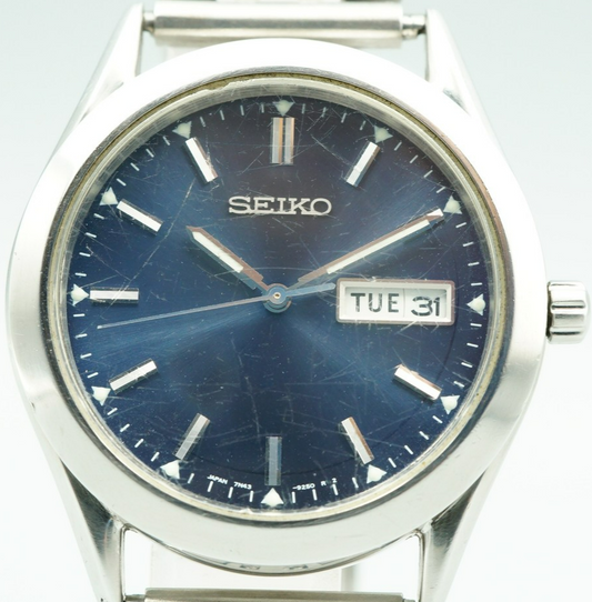 *Exc+4* Vintage 1999 SEIKO SPIRIT 7N43-9080 Quartz Blue Round 36mm Mens Watch