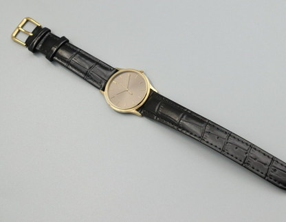 *NEAR MINT* Vintage OMEGA De Ville Cal.1417 Quartz Black Dial Mens Round Watch